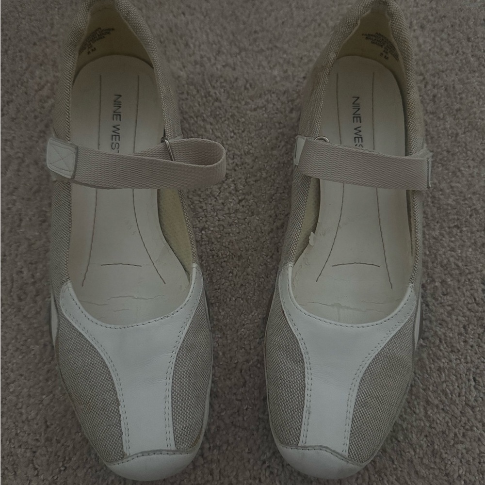 Nine West Beige and White Mary Jane Flats with Elastic Strap